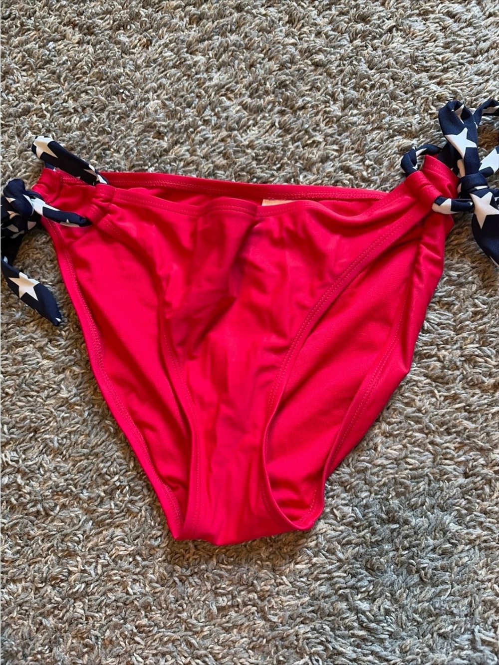 Red Bikini Bottom with Navy Star-Tie Sides